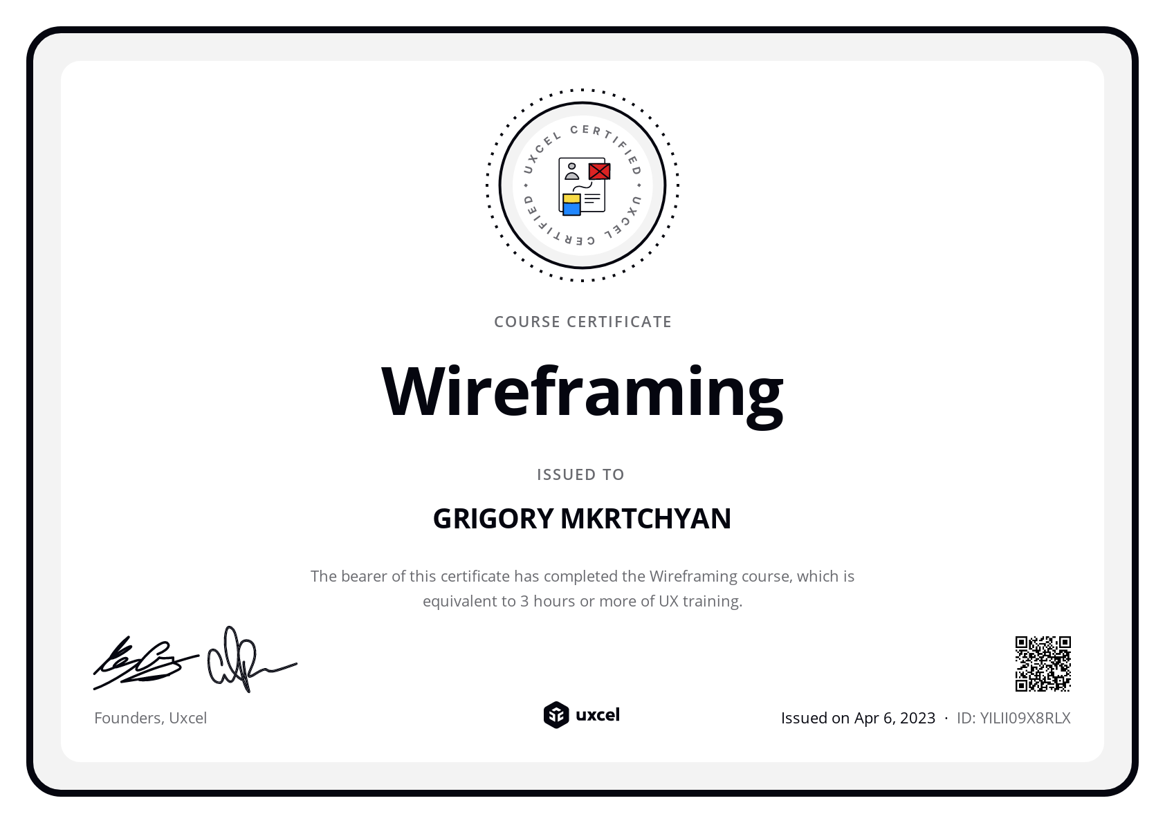 GRIGORY MKRTCHYAN's certificate